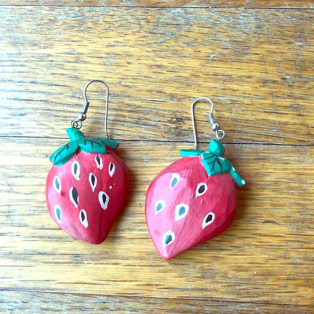 Wooden Strawberry Earrings